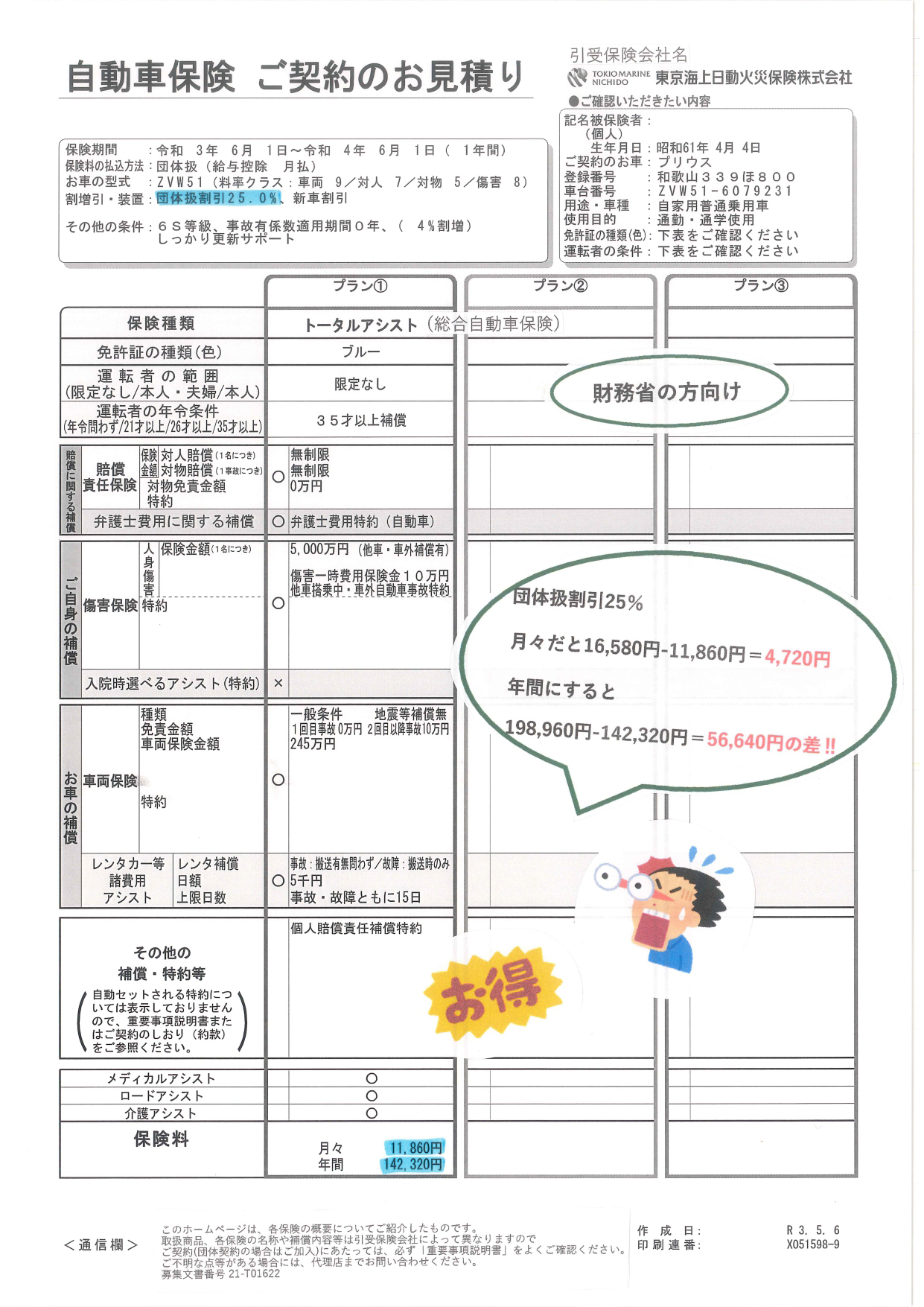 団体扱自動車保険 財務省 近畿財務局の方限定